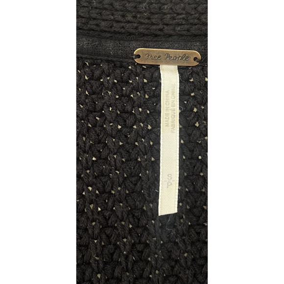 Free People Black Open Knit Cardigan Small Boho Oversized Chunky Layer Thick - Picture 5 of 6
